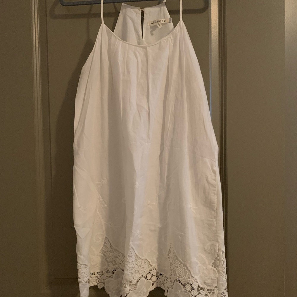 white cotton dress with lace trim